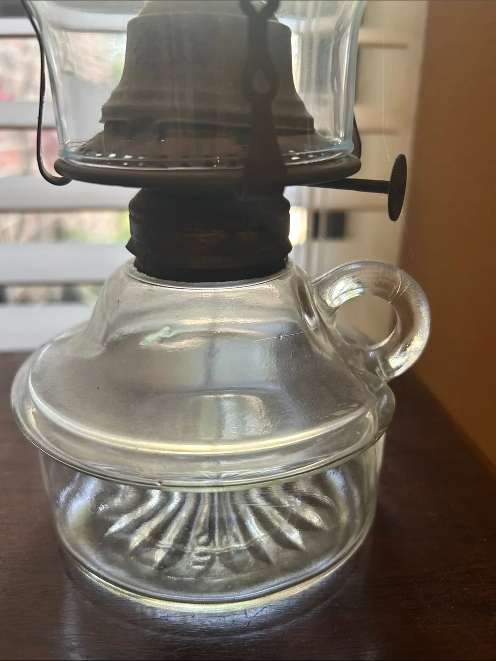 Vintage Finger Loop Hand Held Clear Glass Oil Lamp - Antique Home Accent
